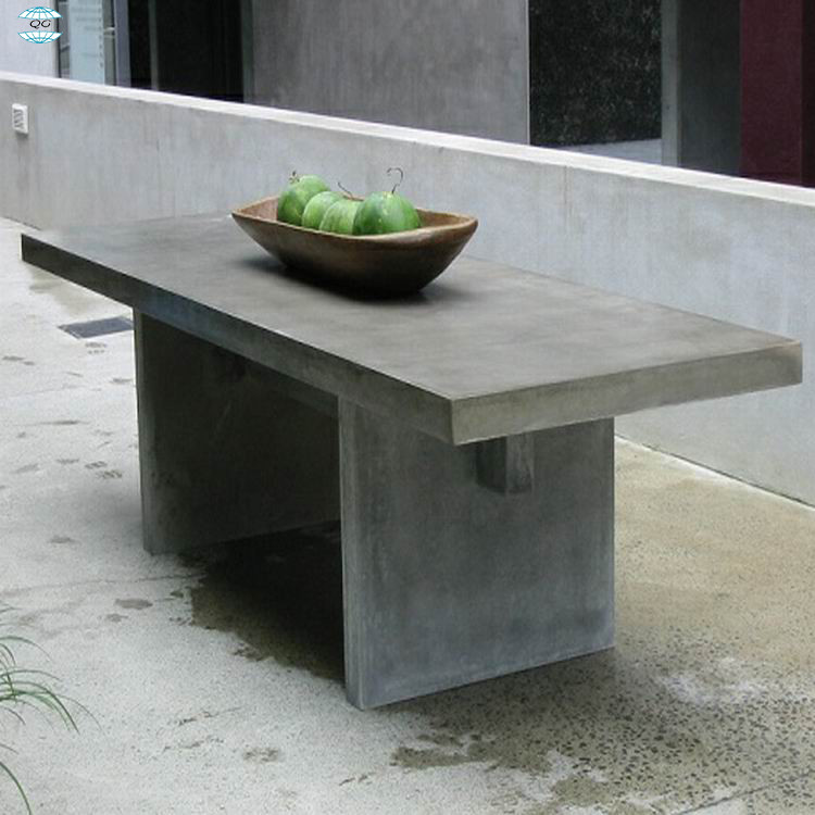 Grey Concrete Rectangle Patio Table Set Outdoor GRC Concrete Table Bench