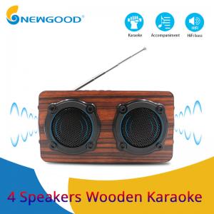 China 2019 year 4 speakers 2 diaphragms hifi portable wooden bluetooth speaker FM radio Wireless microphone megaphone on sale