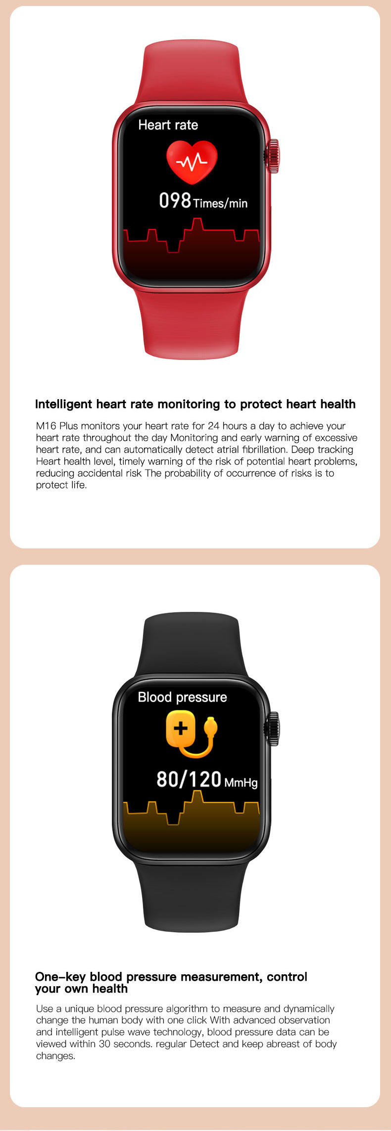 M16 Plus Smartwatch Call Sport Fitness Band Bracelet Heart Rate Password Split Screen Smart Watch Series 6 Women Men