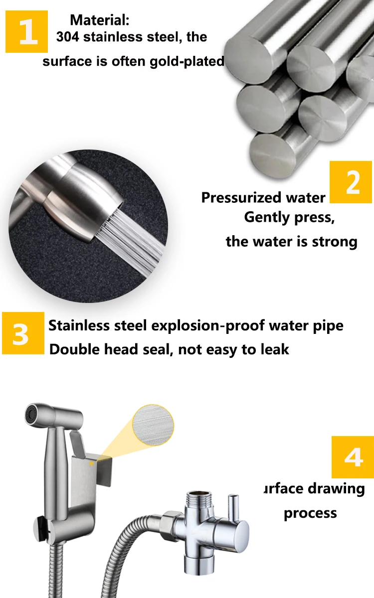 Sustainable 304 Stainless Steel Bathroom Toilet Bidet Faucet Sprayer Handheld Sprayer