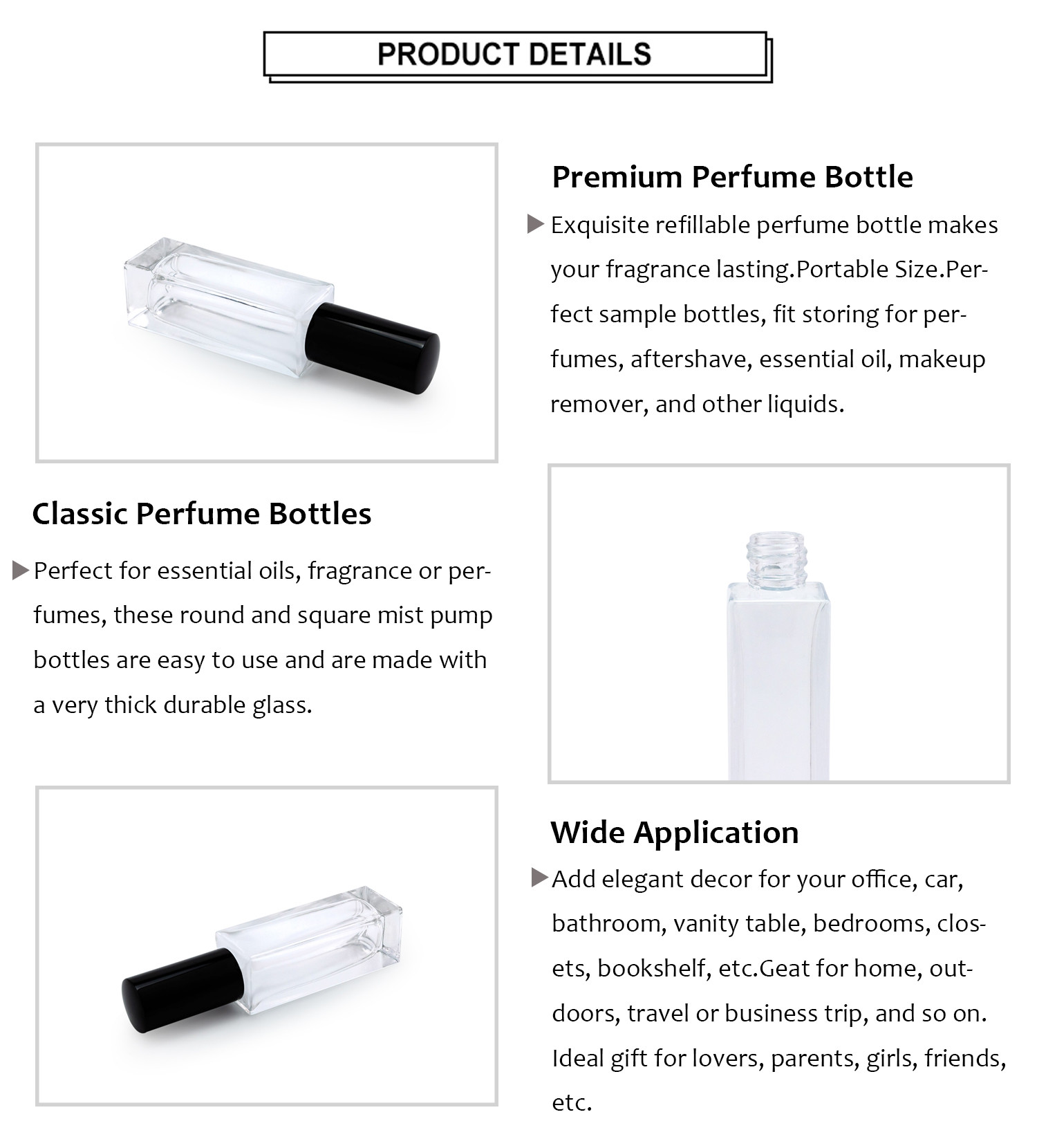 Small 15ml Refillable Glass Perfume Bottle With Aluminum Atomizer