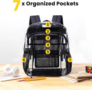 China Clear Backpack Heavy Duty - Clear Book Bag with Multi-pockets Large See Through Backpack for College Workplace - Black on sale