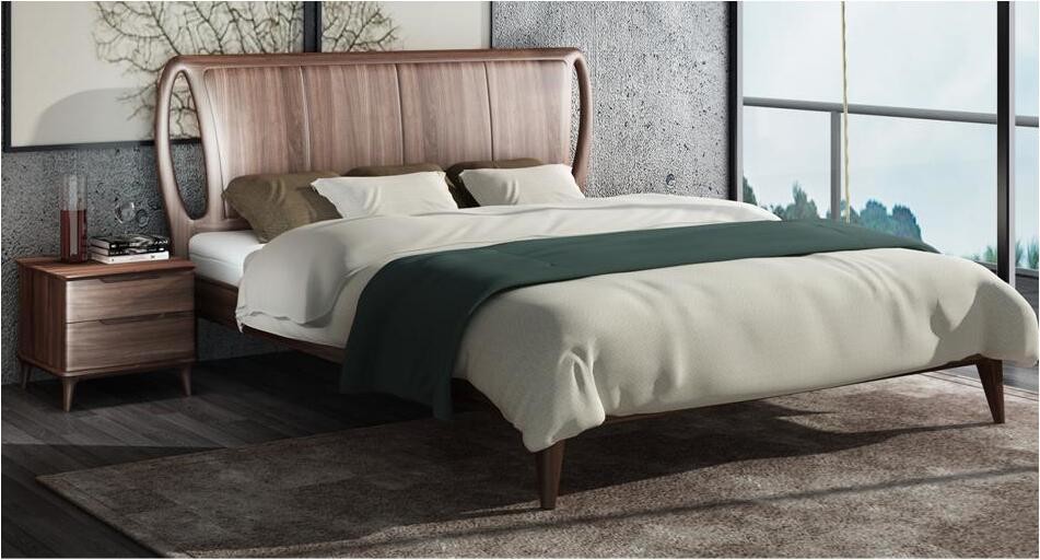 2017 New design of Fabric Upholstered headboard Bed by Walnut wood frame for Fashion Apartment bedroom furniture use