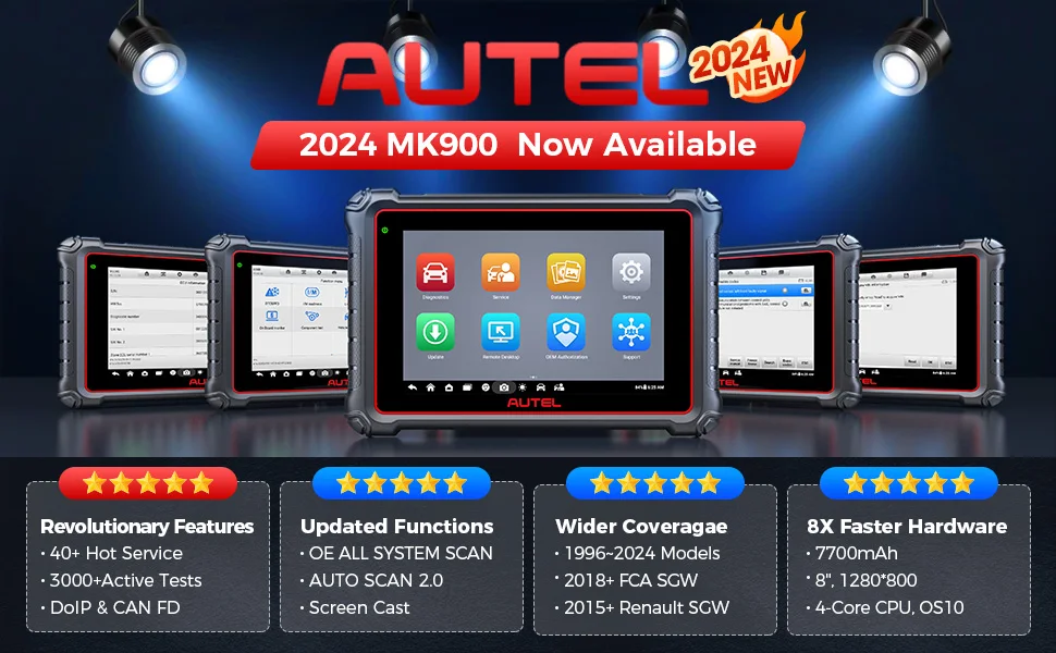 Autel MaxiCOM MK900 Diagnostic Tools CAN FD DoIP 8 Inch Bidirectional OBD2 Scanner 2024 Auto Diagnosis Upgrade of MK808B
