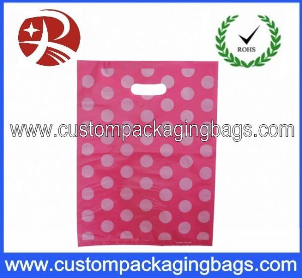 Quality Pink Dot Printed Die Cut Handle Plastic Bags Waterproof For Supermarket for sale
