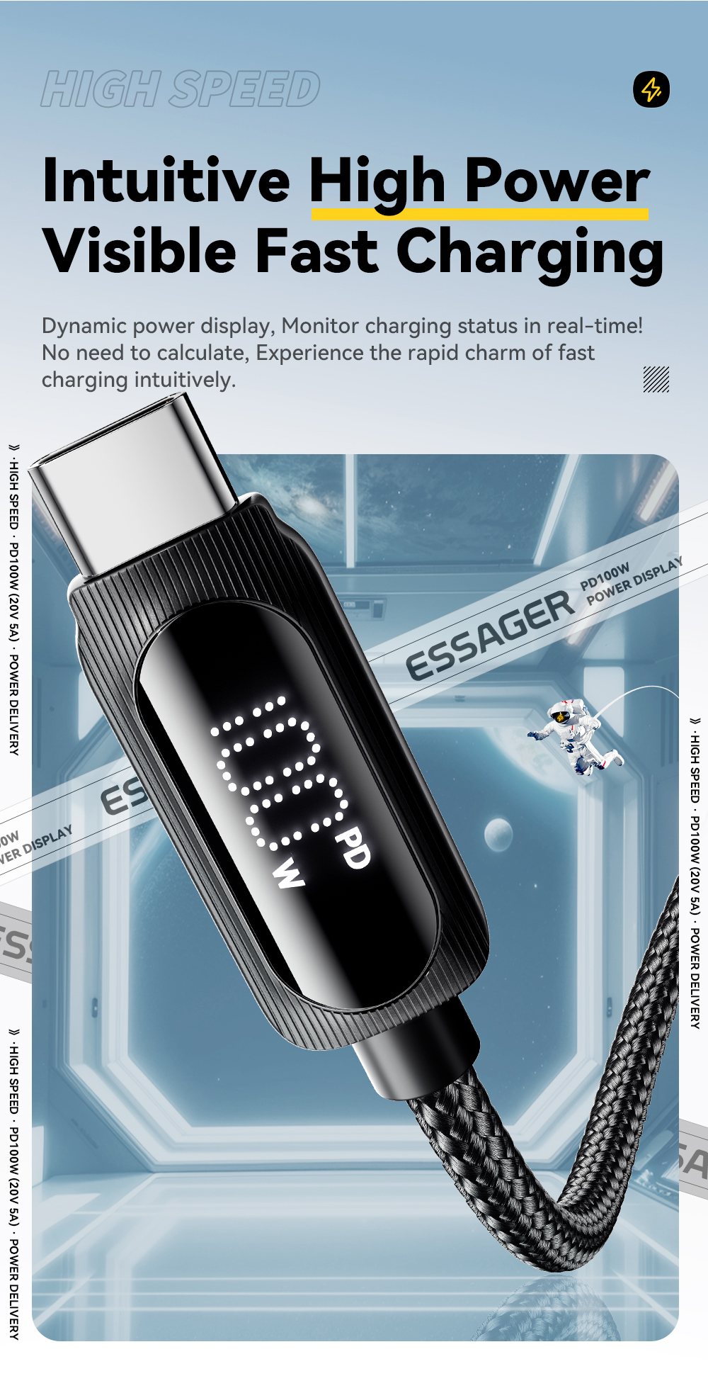 Zinc Alloy USB C Fast Charging Cable 60W 100W ESSAGER ES-X57 Series