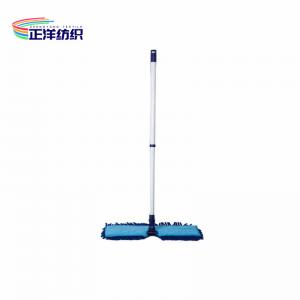 China 120cm Extendable Broom Stick Telescopic Steel Pole Blue Double Side Usable Microfiber Flat Mop wholesale