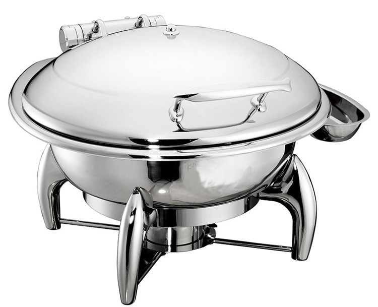 6.0Ltr Round Hydraulic Chafing Dish Full Stainless Steel Lid Induction Or Spirit Heat Source Dia.35cm Food Pan
