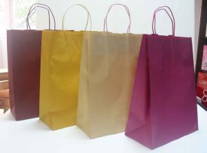 China Purple / Yellow / Brown Paper Bag Packaging Eco-friendly With Stylish Logo wholesale