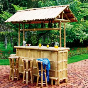 China 220 Cm Height Bamboo Tiki Bar With Roof 4 Pieces Bamboo Bar Stools wholesale