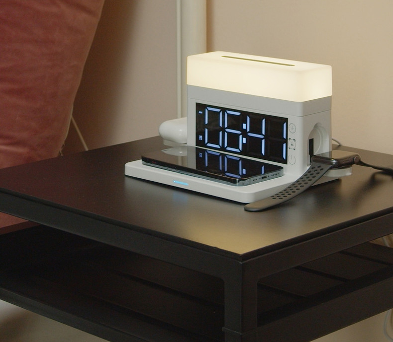 Black Protection Wireless Charger Modern Digital Clock Table Desk Night Lamp 3 In 1 Led Desk Lamp With Wireless Charger
