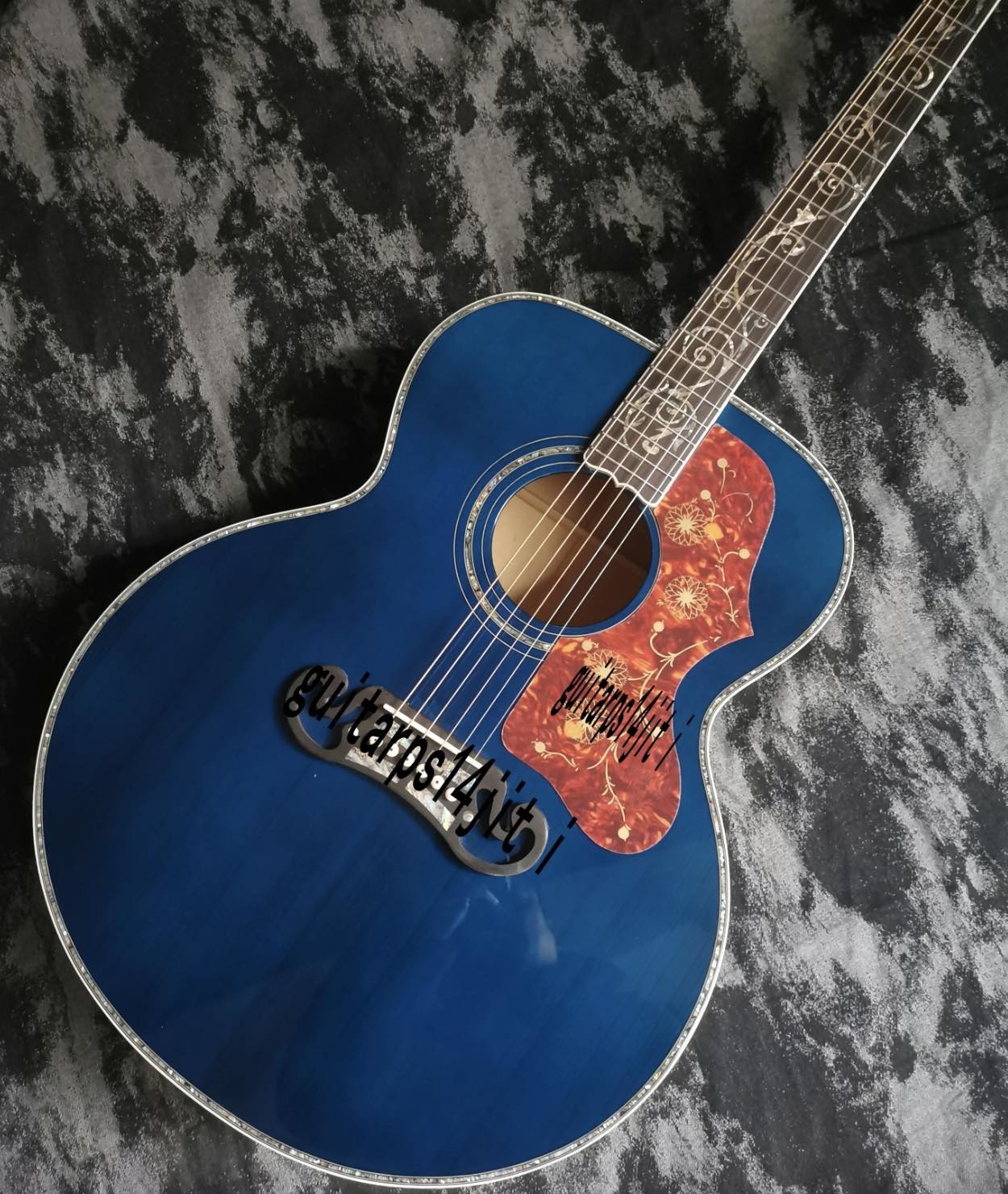 43 inch J200 series blue water ghost glossy paint abalone inlaid acoustic guitar