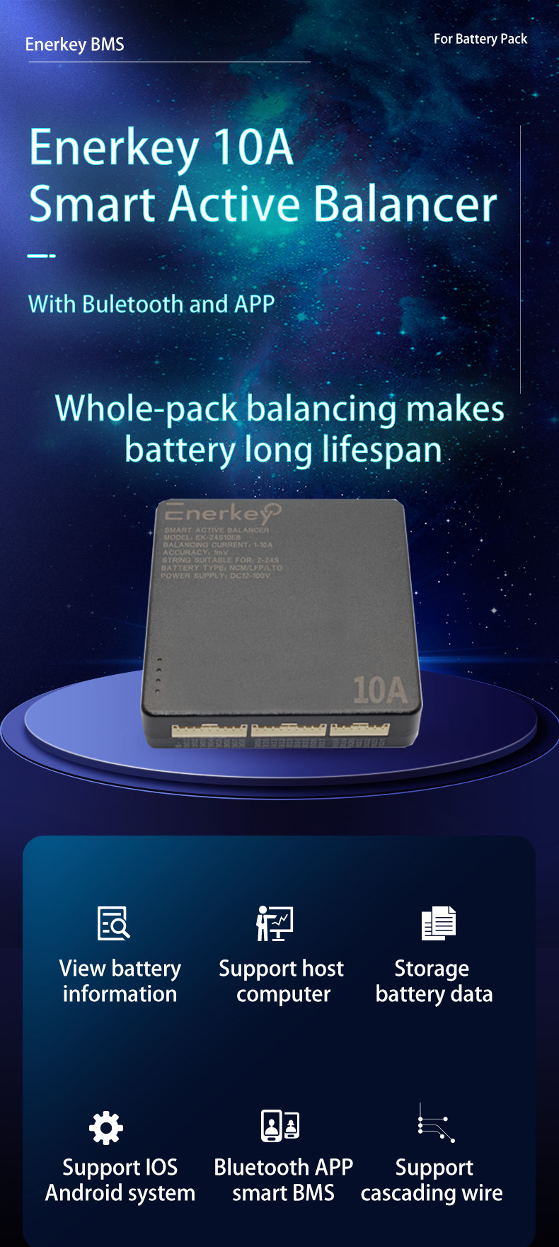 Li-Ion Lifepo4 Active Cell Balancer BMS 10A Battery Equalizer 200A 2S - 24S