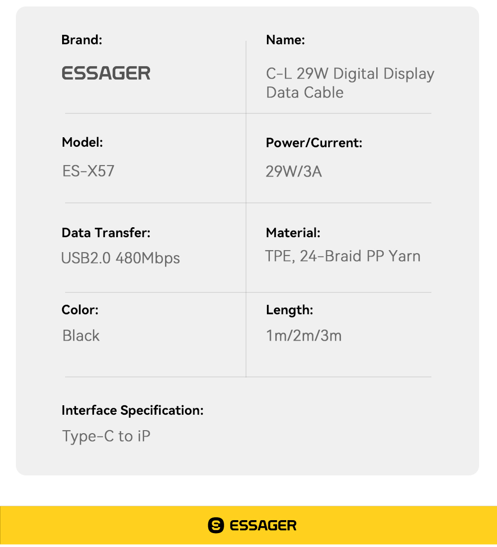 ES-X57 Series USB C To L Lighting Charging Cord 29W For IOS / Earphone