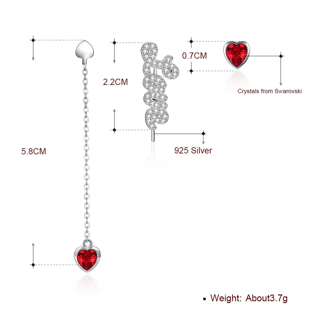 0.58m 3.3g Sterling Silver Heart Earrings Zircon Long Drop Chain Earrings ODM