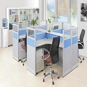 China ISO9001 Fashion Office Partition Glass Wall 4 Seater Cubicle MFC Modern Desk Dividers wholesale