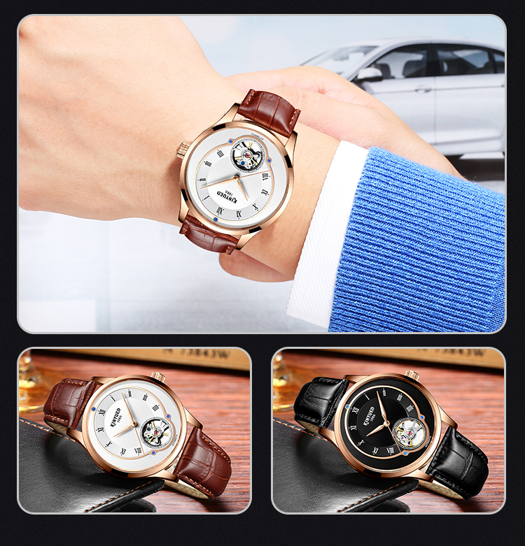 KINYUED tourbillon mens automatic watch skeleton mechanical water resistant watch men wristwatch