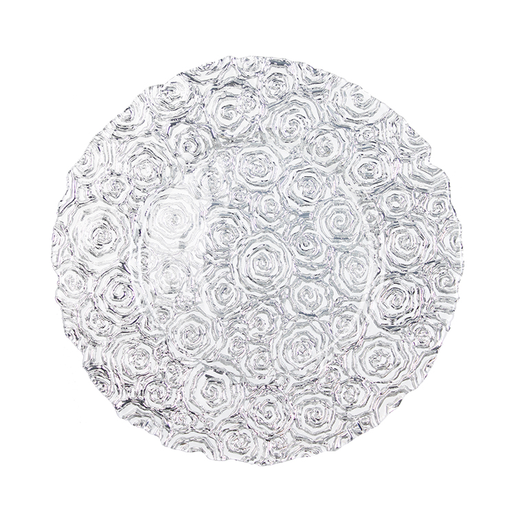 Wholesales Roes Embossed Spray Color Decoration Glass Charger Plate
