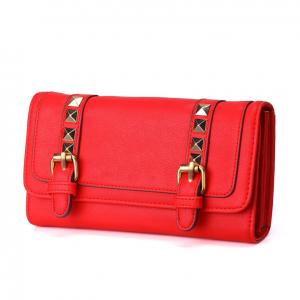China The new solid color long section of the wallet buckle rivets Europe Women