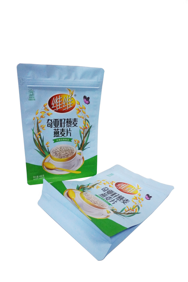 Custom Security Packaging Flat Bottom Pouch With Window Oatmeal Powder