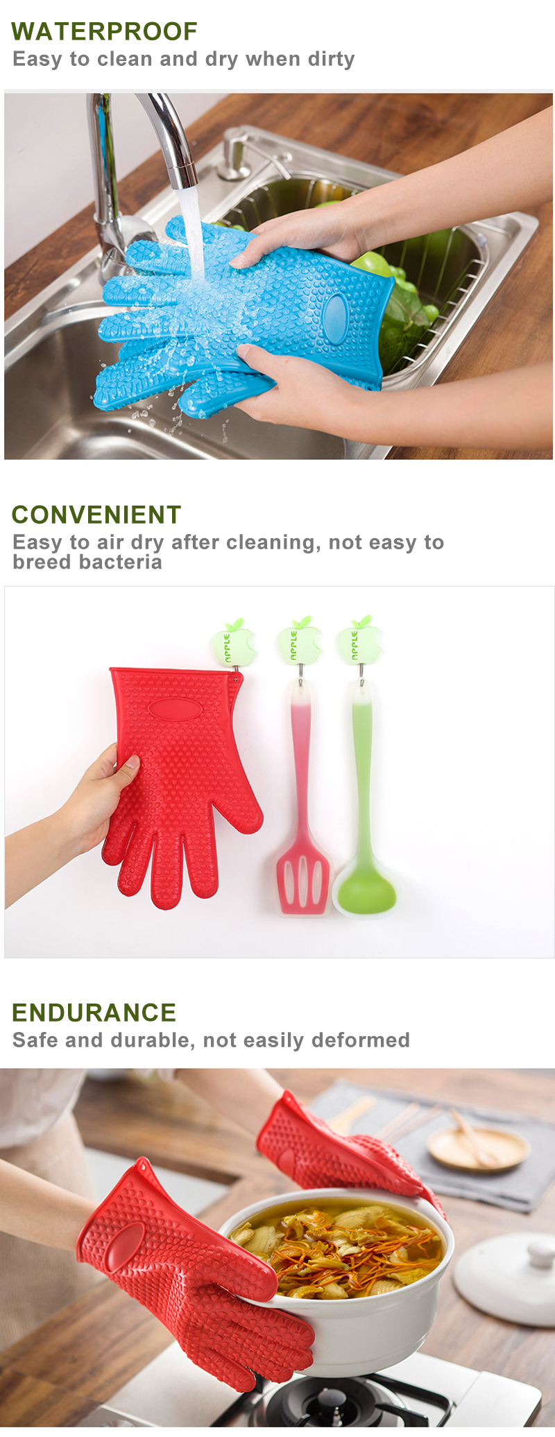 Resistant MAX Heat Silicone BBQ Grilling Gloves For Cooking Baking Barbecue Potholder