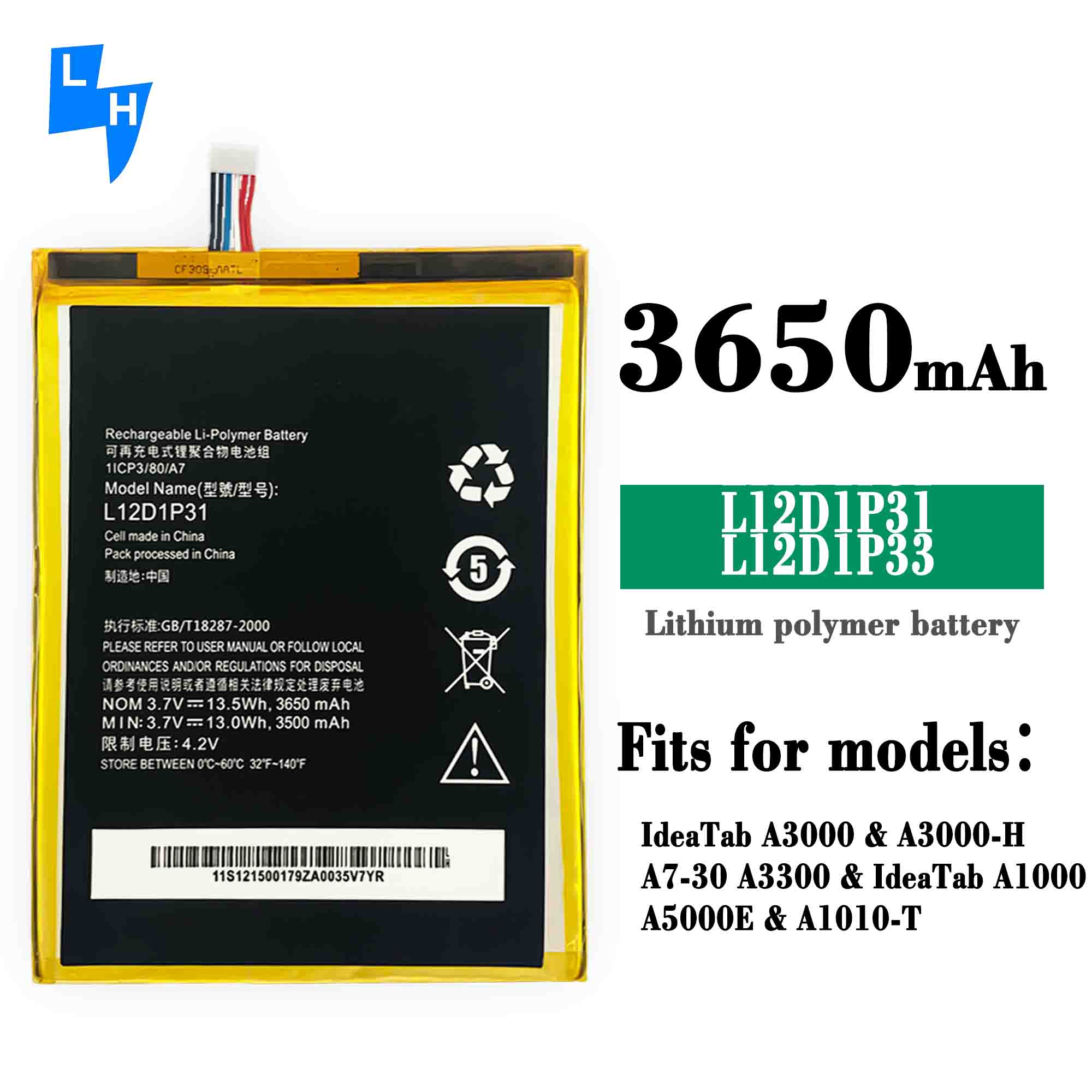 L12D1P31 L12T1P33 A1000 A3000 A5000 A1010 A3300 Tab Battery for Lenovo IdeaTab A5000