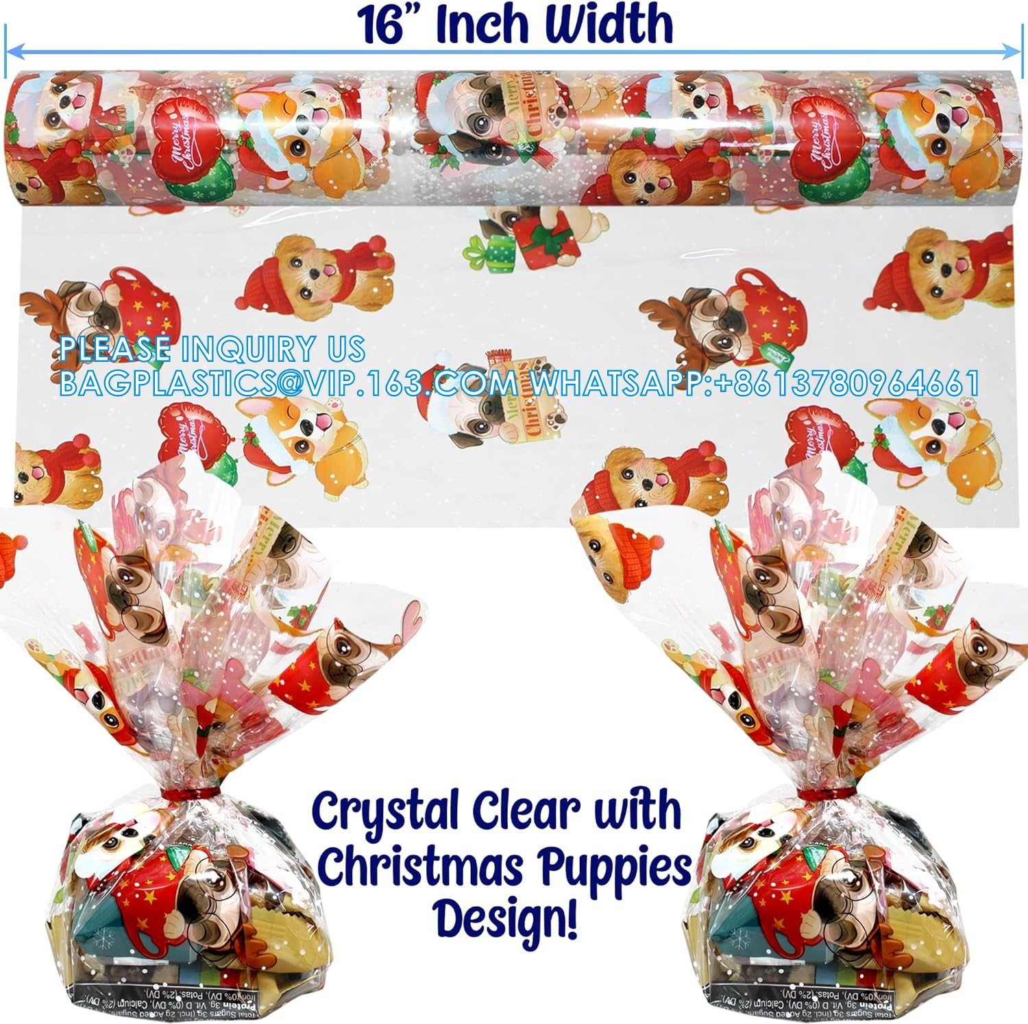Cellophane Wrap Roll - Xmas Cellophane Wrap For Christmas To Wrap Gift Basket, Treat, Wine, Party Decoration