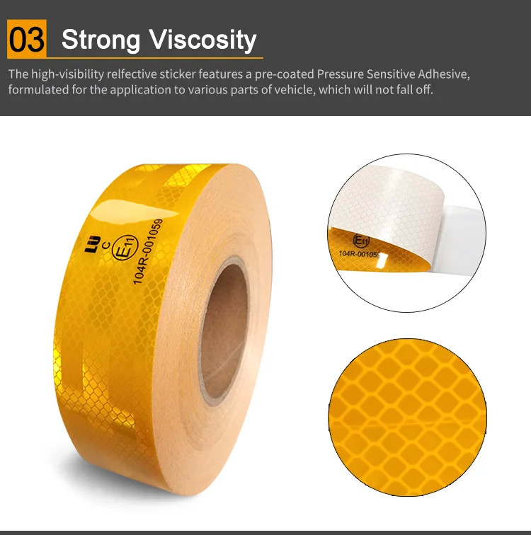 White Yellow Red ECE 104 R ECE-104 Hi Vis Adhesive Micro Prismatic Reflective Truck Vehicle Warning Tape Safety Marking