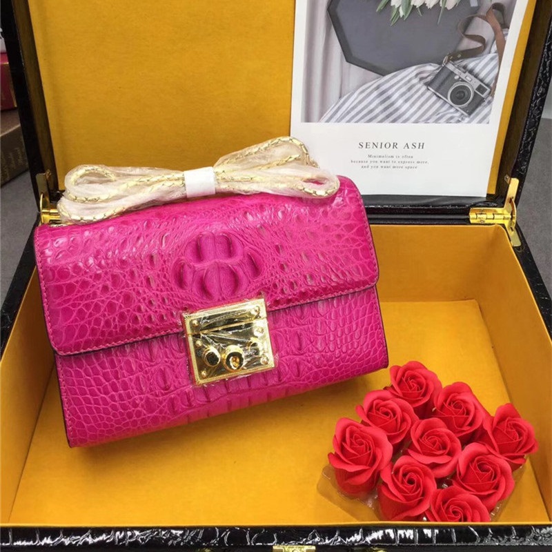 Exotic Crocodile Skin Women's Small Purse Genuine Alligator Leather Lady Flap Bag Chain Belt Female Cross Shoulder Bag