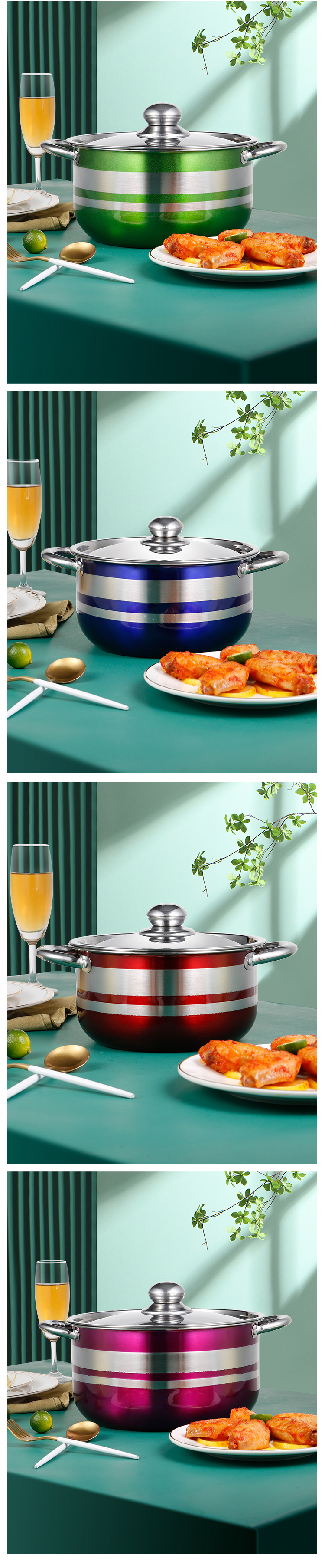 Hot Selling Color Body Soup Cooking Pot Set Ollas Stainless Steel 410 Cookware Set for Kitchen