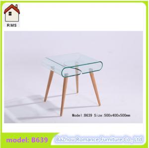 China bent glass coffee table with wood legs fancy coffee table B639 wholesale