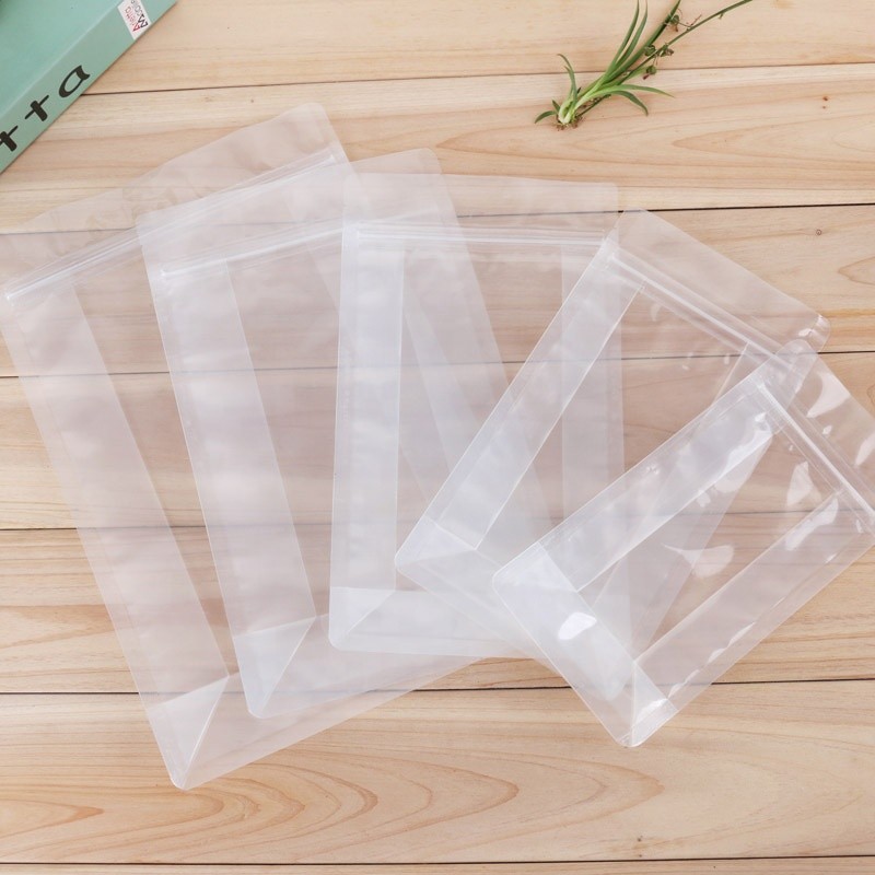 Resealable Doypack Clear Transparent Plastic Stand Up 8 Side Quad Seal Block Bottom Gusset Box Pouch Zipper Bag