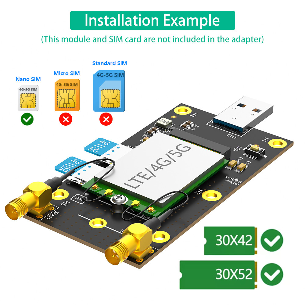 PCI Express Gen 3.0 8 Gbps NGFF M.2 to USB 3.0 Adapter with Dual NANO SIM card Slot