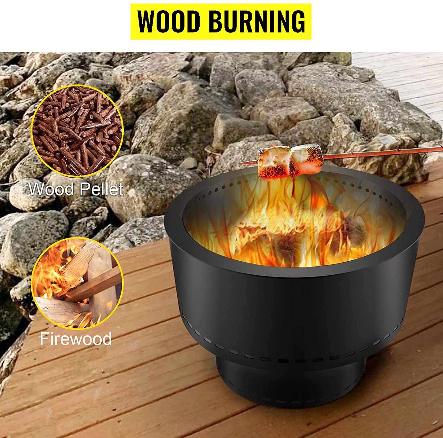 Black Stainless Steel Flame Genie Portable Wood Pellet Camping Stove Smoke Free