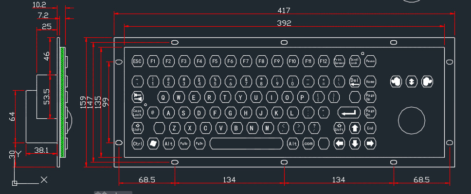 Customized Metal 84 Key Keyboard With Integrated Anti Riot Trackball Mouse